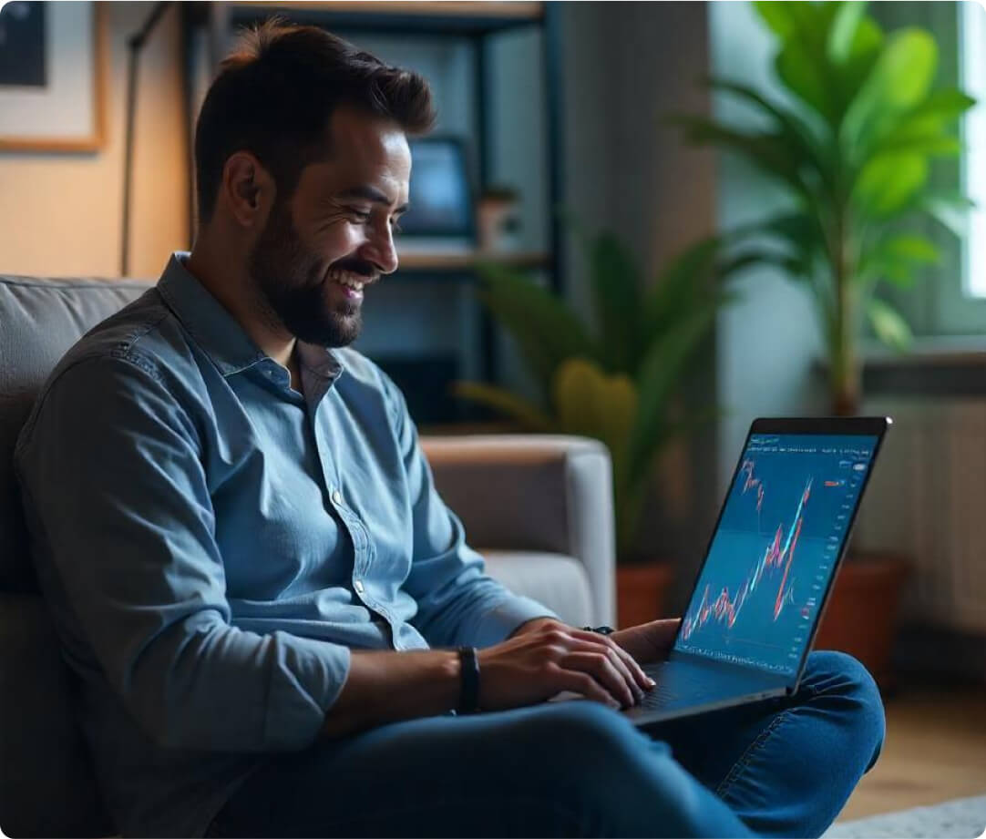 Man trading on couch
